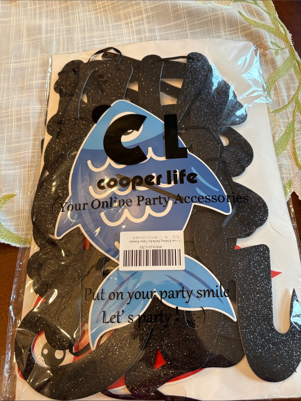 Cooper life gone fishing birthday black Glitter Party banners set of two bn